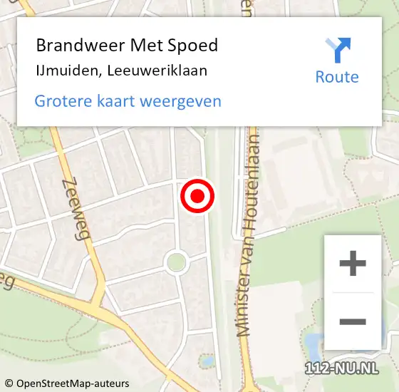 Locatie op kaart van de 112 melding: Brandweer Met Spoed Naar IJmuiden, Leeuweriklaan op 24 maart 2022 13:09
