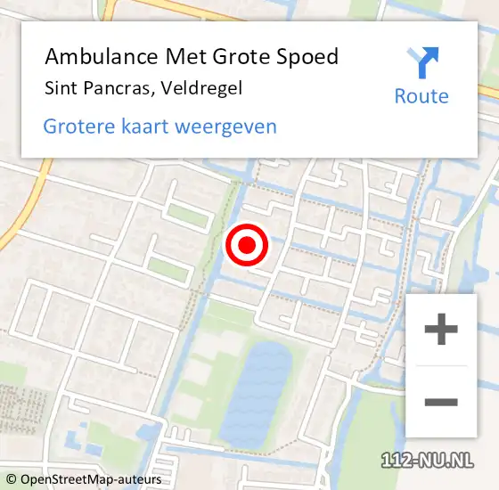 Locatie op kaart van de 112 melding: Ambulance Met Grote Spoed Naar Sint Pancras, Veldregel op 24 maart 2022 13:14