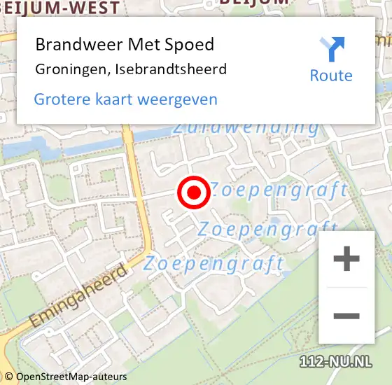Locatie op kaart van de 112 melding: Brandweer Met Spoed Naar Groningen, Isebrandtsheerd op 24 maart 2022 13:32