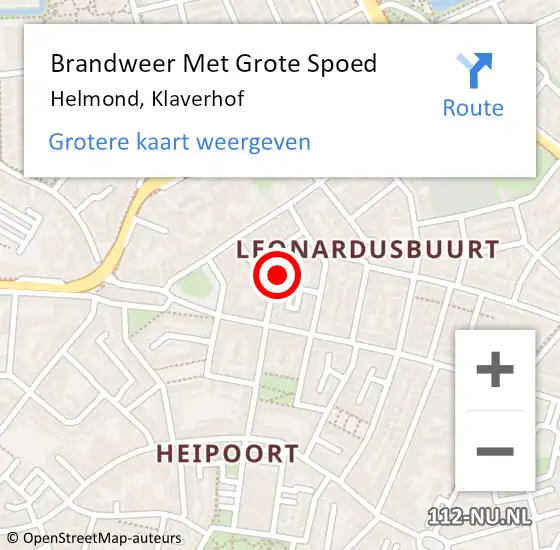 Locatie op kaart van de 112 melding: Brandweer Met Grote Spoed Naar Helmond, Klaverhof op 24 maart 2022 14:01