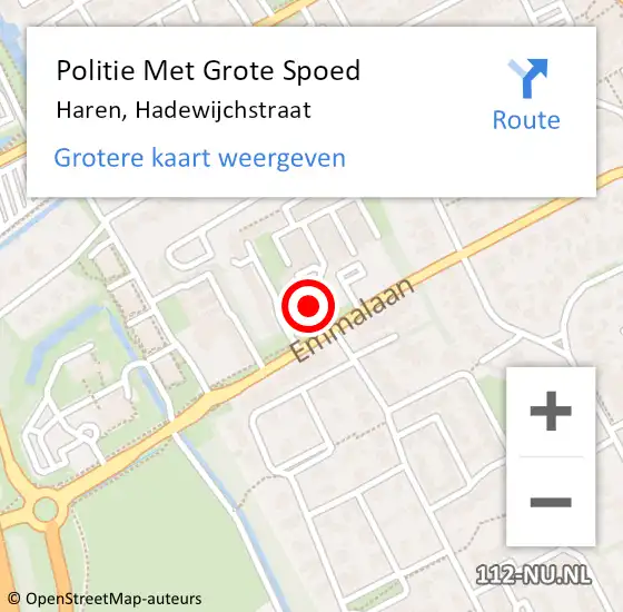 Locatie op kaart van de 112 melding: Politie Met Grote Spoed Naar Haren, Hadewijchstraat op 24 maart 2022 14:27