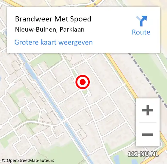 Locatie op kaart van de 112 melding: Brandweer Met Spoed Naar Nieuw-Buinen, Parklaan op 24 maart 2022 14:44