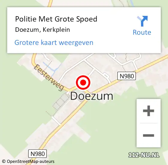 Locatie op kaart van de 112 melding: Politie Met Grote Spoed Naar Doezum, Kerkplein op 24 maart 2022 14:44