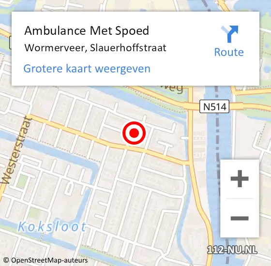 Locatie op kaart van de 112 melding: Ambulance Met Spoed Naar Wormerveer, Slauerhoffstraat op 24 maart 2022 15:02