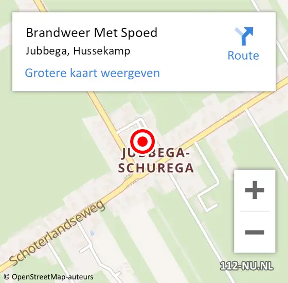 Locatie op kaart van de 112 melding: Brandweer Met Spoed Naar Jubbega, Hussekamp op 24 maart 2022 15:08