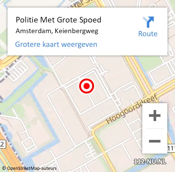 Locatie op kaart van de 112 melding: Politie Met Grote Spoed Naar Amsterdam-Zuidoost, Keienbergweg op 24 maart 2022 15:12