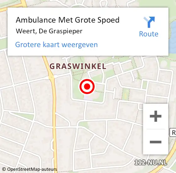 Locatie op kaart van de 112 melding: Ambulance Met Grote Spoed Naar Weert, De Graspieper op 24 maart 2022 15:32