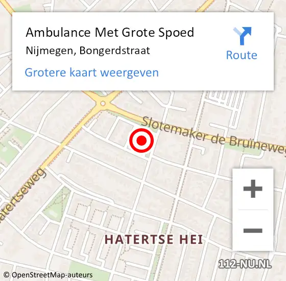 Locatie op kaart van de 112 melding: Ambulance Met Grote Spoed Naar Nijmegen, Bongerdstraat op 24 maart 2022 15:59