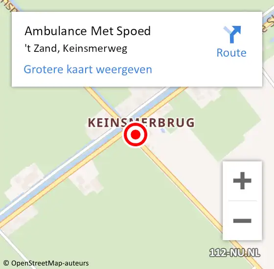 Locatie op kaart van de 112 melding: Ambulance Met Spoed Naar 't Zand, Keinsmerweg op 24 maart 2022 16:09