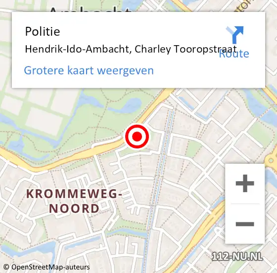 Locatie op kaart van de 112 melding: Politie Hendrik-Ido-Ambacht, Charley Tooropstraat op 24 maart 2022 16:17