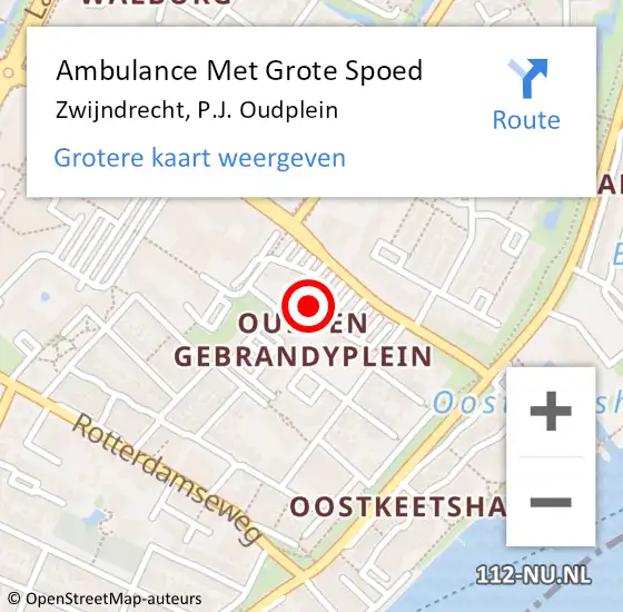 Locatie op kaart van de 112 melding: Ambulance Met Grote Spoed Naar Zwijndrecht, P.J. Oudplein op 24 maart 2022 16:25
