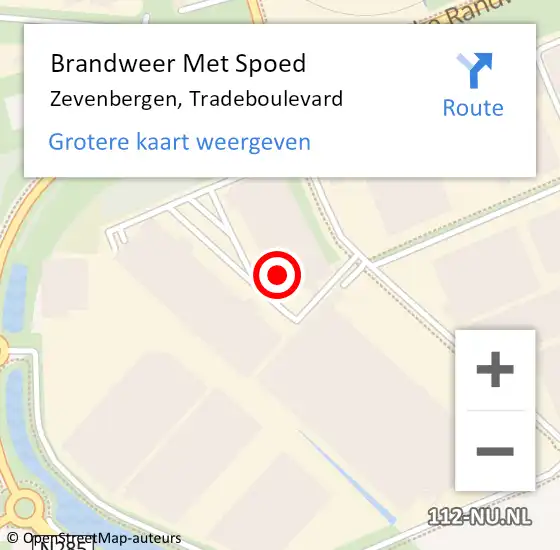 Locatie op kaart van de 112 melding: Brandweer Met Spoed Naar Zevenbergen, Tradeboulevard op 24 maart 2022 16:26