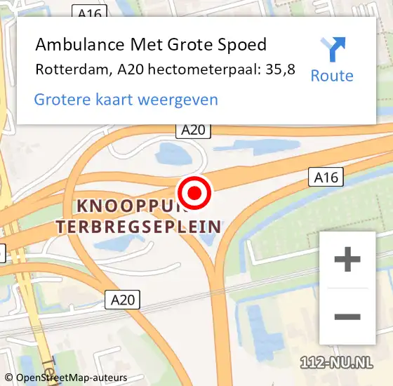 Locatie op kaart van de 112 melding: Ambulance Met Grote Spoed Naar Rotterdam, A20 hectometerpaal: 35,8 op 24 maart 2022 16:48