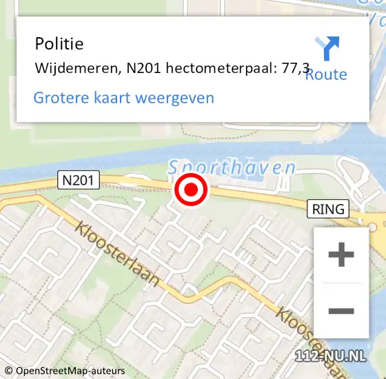 Locatie op kaart van de 112 melding: Politie Wijdemeren, N201 hectometerpaal: 77,3 op 24 maart 2022 16:55