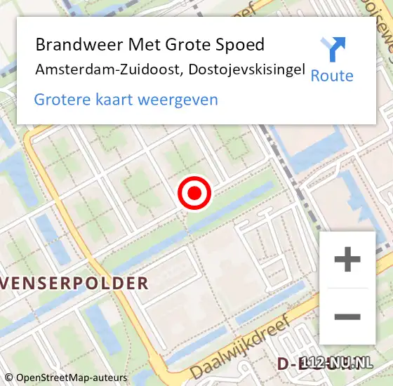 Locatie op kaart van de 112 melding: Brandweer Met Grote Spoed Naar Amsterdam-Zuidoost, Dostojevskisingel op 24 maart 2022 17:11