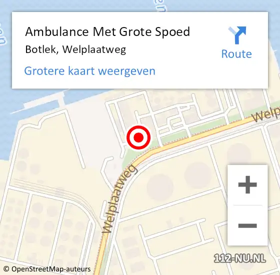 Locatie op kaart van de 112 melding: Ambulance Met Grote Spoed Naar Botlek, Welplaatweg op 24 maart 2022 17:22