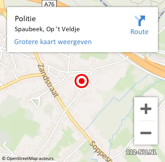 Locatie op kaart van de 112 melding: Politie Spaubeek, Op 't Veldje op 24 maart 2022 17:31