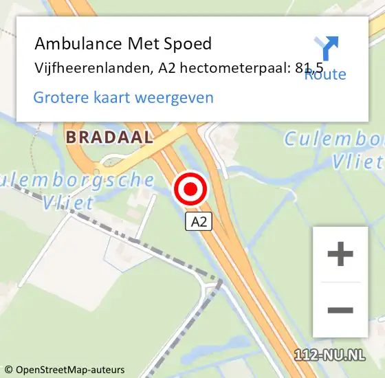 Locatie op kaart van de 112 melding: Ambulance Met Spoed Naar Vijfheerenlanden, A2 hectometerpaal: 81,5 op 24 maart 2022 17:32