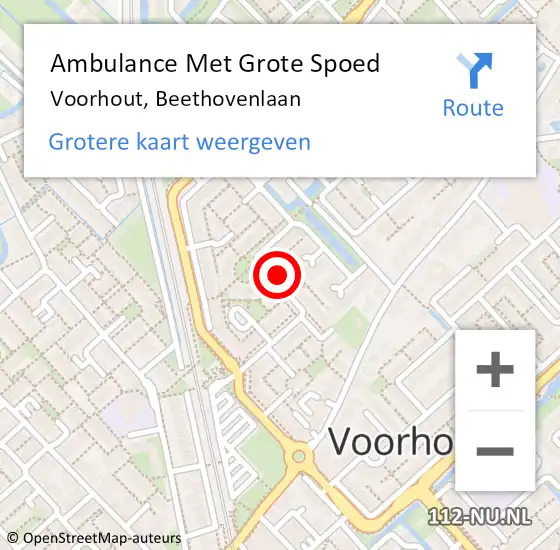 Locatie op kaart van de 112 melding: Ambulance Met Grote Spoed Naar Voorhout, Beethovenlaan op 24 maart 2022 18:00