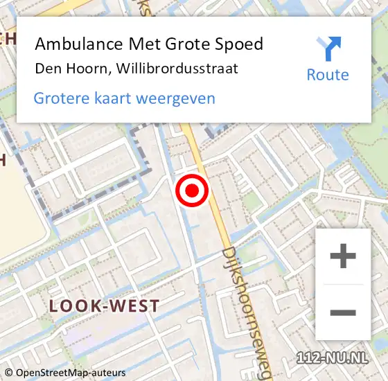 Locatie op kaart van de 112 melding: Ambulance Met Grote Spoed Naar Den Hoorn, Willibrordusstraat op 24 maart 2022 18:02