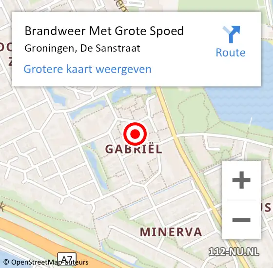 Locatie op kaart van de 112 melding: Brandweer Met Grote Spoed Naar Groningen, De Sanstraat op 24 maart 2022 18:03