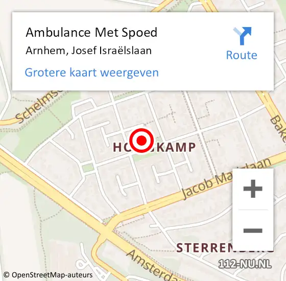 Locatie op kaart van de 112 melding: Ambulance Met Spoed Naar Arnhem, Josef Israëlslaan op 24 maart 2022 18:17