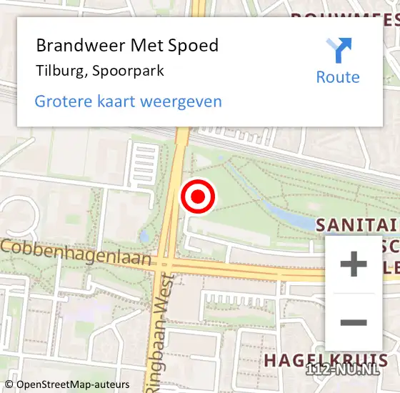 Locatie op kaart van de 112 melding: Brandweer Met Spoed Naar Tilburg, Spoorpark op 24 maart 2022 18:18