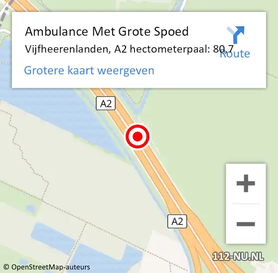 Locatie op kaart van de 112 melding: Ambulance Met Grote Spoed Naar Vijfheerenlanden, A2 hectometerpaal: 80,7 op 24 maart 2022 18:20