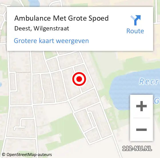 Locatie op kaart van de 112 melding: Ambulance Met Grote Spoed Naar Deest, Wilgenstraat op 24 maart 2022 18:30