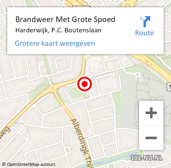 Locatie op kaart van de 112 melding: Brandweer Met Grote Spoed Naar Harderwijk, P.C. Boutenslaan op 24 maart 2022 18:45