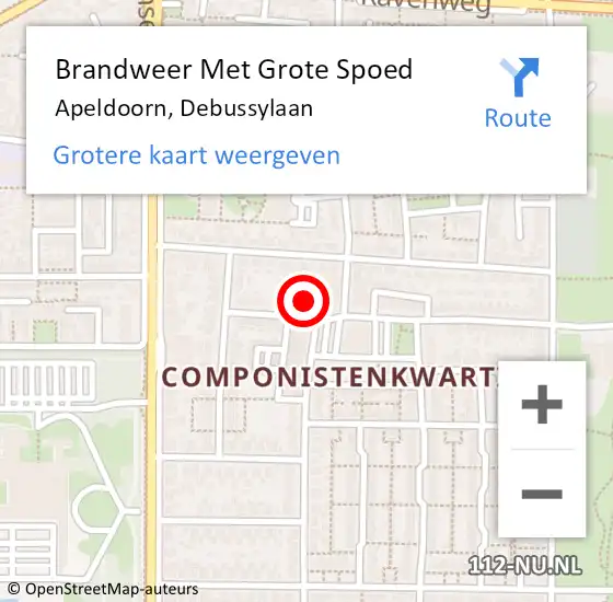 Locatie op kaart van de 112 melding: Brandweer Met Grote Spoed Naar Apeldoorn, Debussylaan op 24 maart 2022 18:48