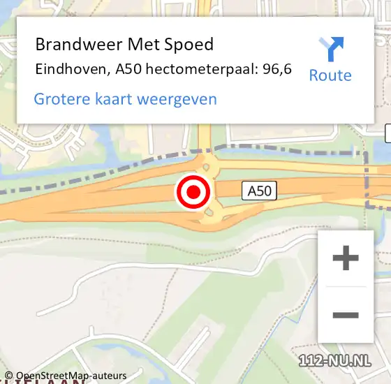 Locatie op kaart van de 112 melding: Brandweer Met Spoed Naar Eindhoven, A50 hectometerpaal: 96,6 op 24 maart 2022 18:50