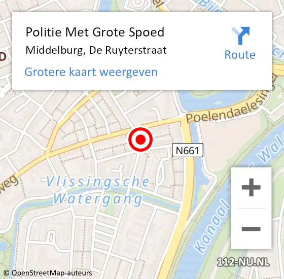 Locatie op kaart van de 112 melding: Politie Met Grote Spoed Naar Middelburg, De Ruyterstraat op 24 maart 2022 18:54