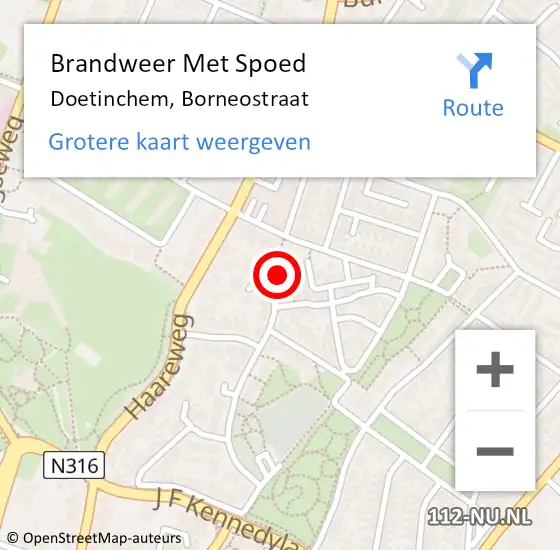 Locatie op kaart van de 112 melding: Brandweer Met Spoed Naar Doetinchem, Borneostraat op 24 maart 2022 19:04