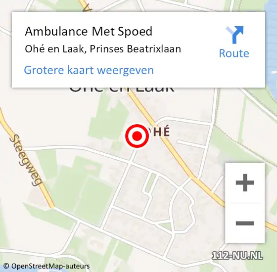 Locatie op kaart van de 112 melding: Ambulance Met Spoed Naar Ohé en Laak, Prinses Beatrixlaan op 24 maart 2022 19:19
