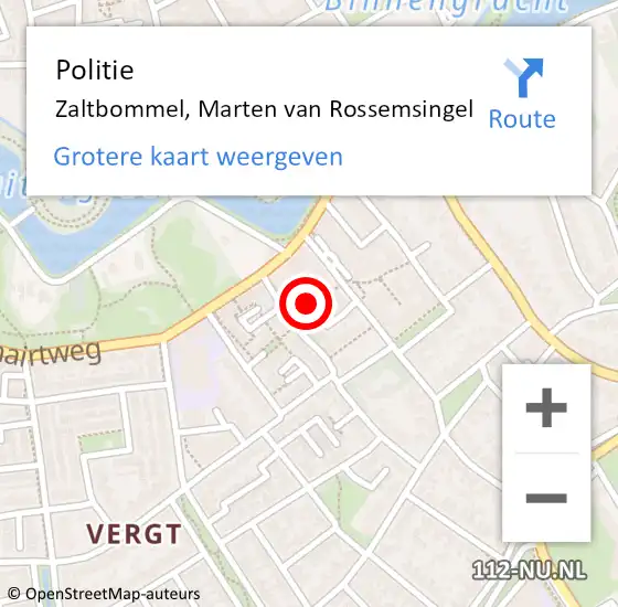 Locatie op kaart van de 112 melding: Politie Zaltbommel, Marten van Rossemsingel op 24 maart 2022 19:46