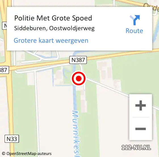 Locatie op kaart van de 112 melding: Politie Met Grote Spoed Naar Siddeburen, Oostwoldjerweg op 24 maart 2022 20:07