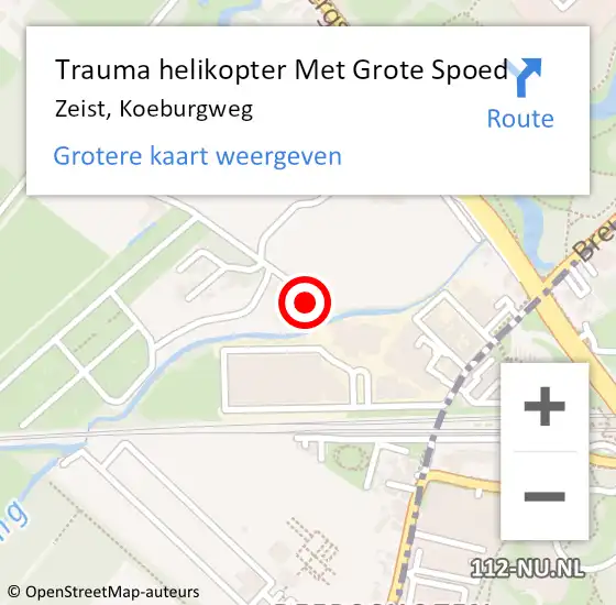 Locatie op kaart van de 112 melding: Trauma helikopter Met Grote Spoed Naar Zeist, Koeburgweg op 24 maart 2022 21:07