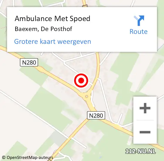Locatie op kaart van de 112 melding: Ambulance Met Spoed Naar Baexem, De Posthof op 24 maart 2022 21:12
