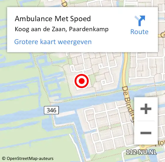 Locatie op kaart van de 112 melding: Ambulance Met Spoed Naar Koog aan de Zaan, Paardenkamp op 24 maart 2022 21:25