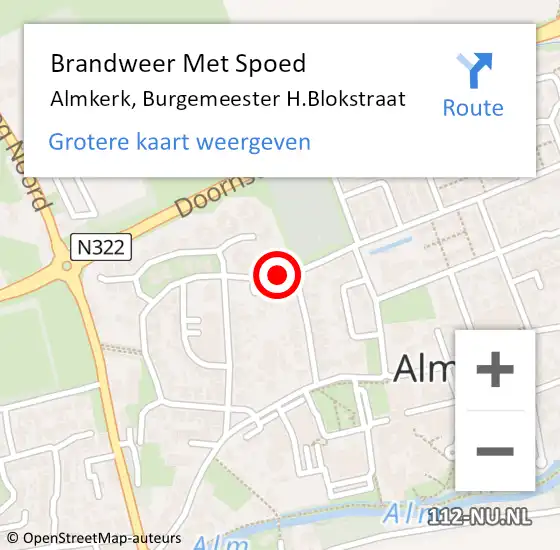 Locatie op kaart van de 112 melding: Brandweer Met Spoed Naar Almkerk, Burgemeester H.Blokstraat op 24 maart 2022 21:39