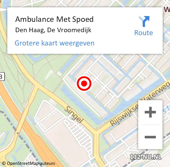 Locatie op kaart van de 112 melding: Ambulance Met Spoed Naar Den Haag, De Vroomedijk op 24 maart 2022 21:44