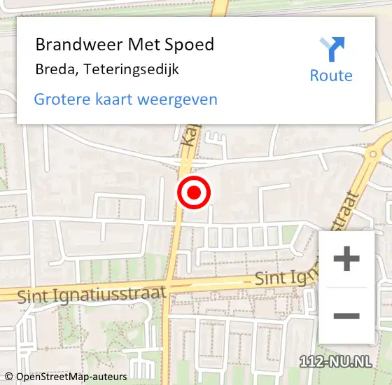 Locatie op kaart van de 112 melding: Brandweer Met Spoed Naar Breda, Teteringsedijk op 24 maart 2022 21:46