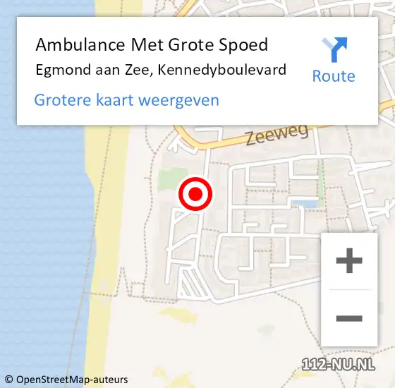 Locatie op kaart van de 112 melding: Ambulance Met Grote Spoed Naar Egmond aan Zee, Kennedyboulevard op 24 maart 2022 22:57