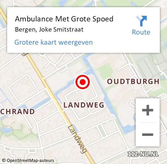 Locatie op kaart van de 112 melding: Ambulance Met Grote Spoed Naar Bergen, Joke Smitstraat op 24 maart 2022 23:33