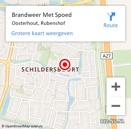 Locatie op kaart van de 112 melding: Brandweer Met Spoed Naar Oosterhout, Rubenshof op 25 maart 2022 00:38