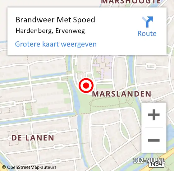 Locatie op kaart van de 112 melding: Brandweer Met Spoed Naar Hardenberg, Ervenweg op 25 maart 2022 02:19