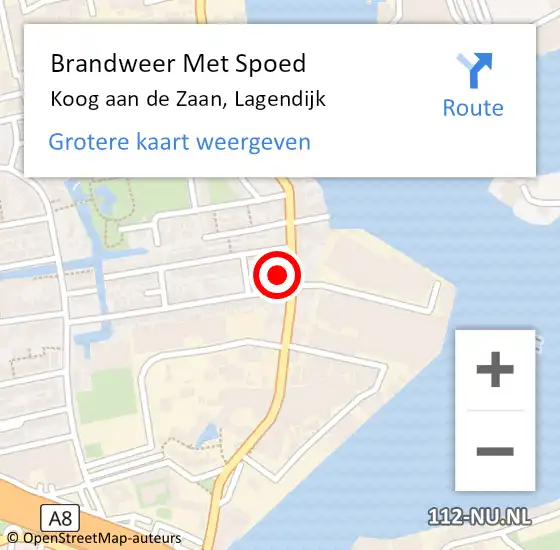 Locatie op kaart van de 112 melding: Brandweer Met Spoed Naar Koog aan de Zaan, Lagendijk op 25 maart 2022 02:27