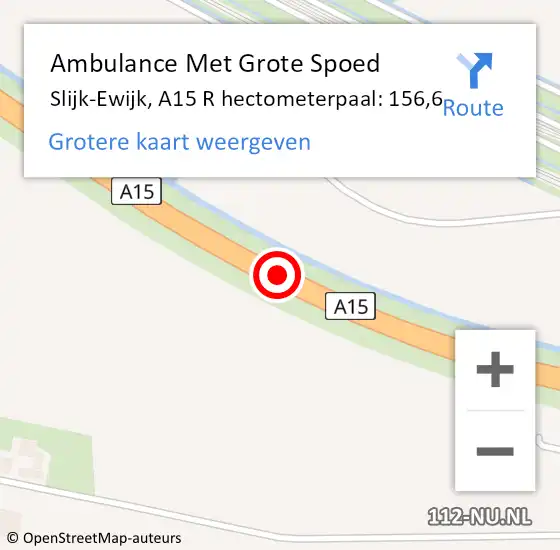 Locatie op kaart van de 112 melding: Ambulance Met Grote Spoed Naar Slijk-Ewijk, A15 R hectometerpaal: 156,0 op 12 juli 2014 03:41