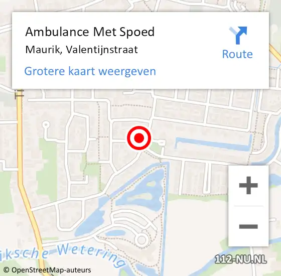 Locatie op kaart van de 112 melding: Ambulance Met Spoed Naar Maurik, Valentijnstraat op 12 juli 2014 03:41